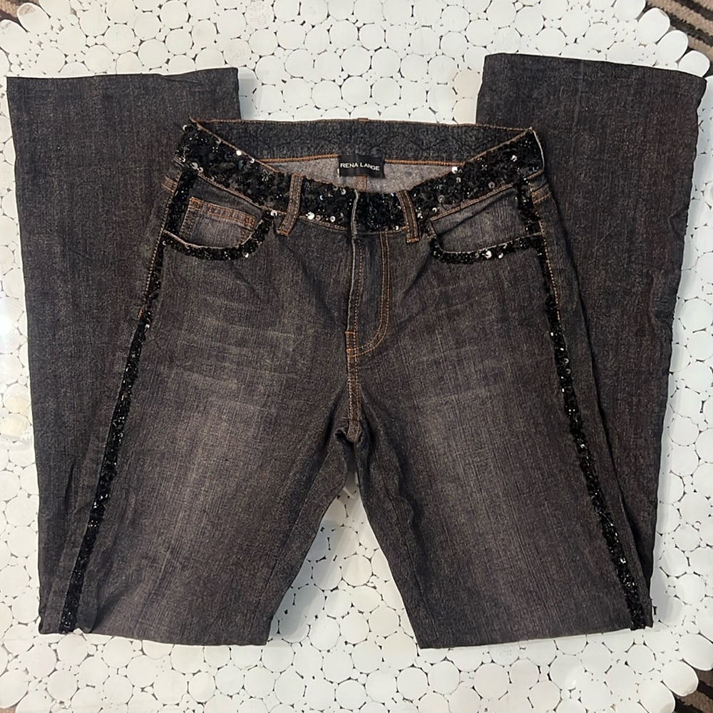 Rena Lange Black Sequin Embellished Jeans Womens 4 Designer Denim